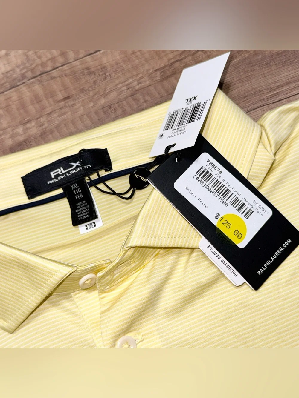 RLX Ralph Lauren Performance Moisture Wicking Yellow Golf Polo Shirt Mens 2XL